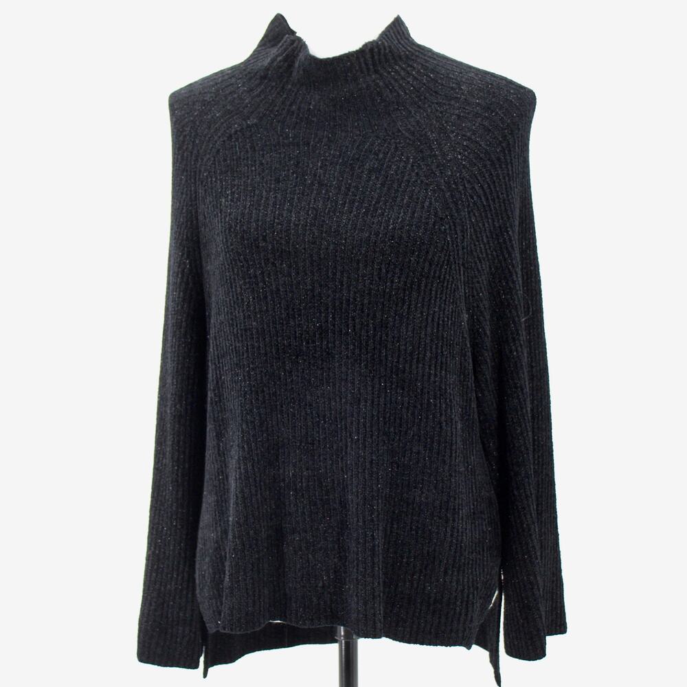 Bitte Kai Rand Shimmer Chenille Mock Neck Sweater Black 3/4 Sleeves Size Medium